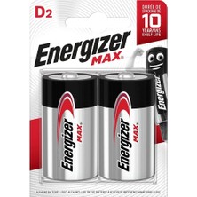 Energizer Max Alkaline Büyük Pil D 2'li Krom Siyah Kırmızı