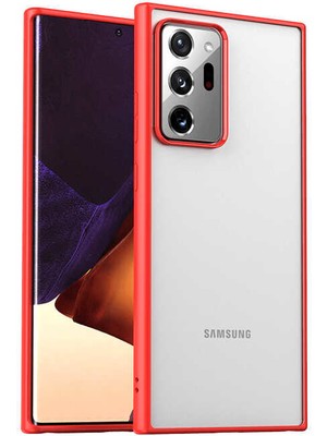 Case World Samsung Galaxy Note 20 Ultra ile Uyumlu Kapak Arkası Şeffaf Kenarları Renkli Exclusive ile Uyumlu Kılıf - Kırmızı