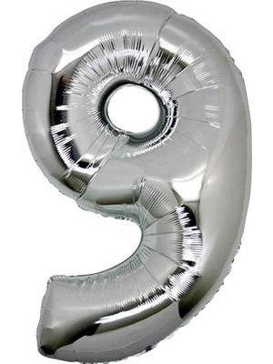 Pazariz  9 (Gümüş) Rakam Folyo Balon - 90 cm - Gümüş Folyo Rakam Balon