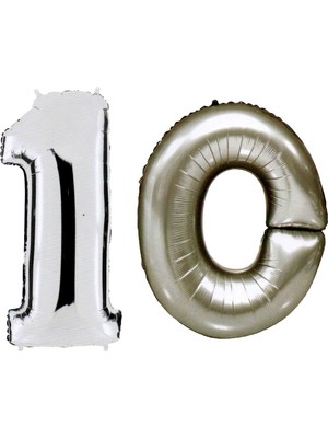 Pazariz  10 Yaş Sayı Folyo Balon Gümüş 90 cm