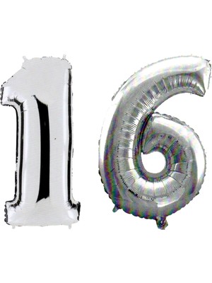Pazariz  16 Yaş Sayı Folyo Balon Gümüş 90 cm