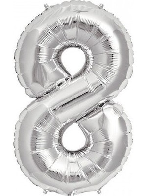 Pazariz  Balon Parti 8 Rakamı Gümüş Folyo Balon 102 cm