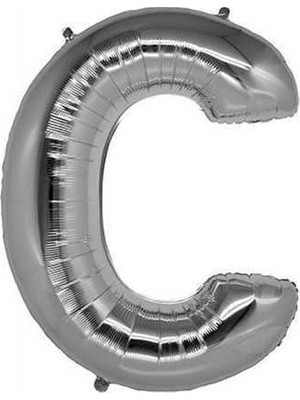 Pazariz  Gümüş Renk Folyo Balon C Harfli Helyum Balon 100 cm Dev Boy