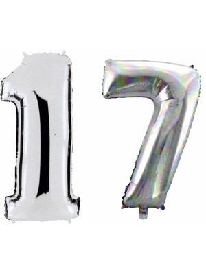 Ez Jet Ezjet  17 Yaş Sayı Folyo Balon Gümüş 90 cm