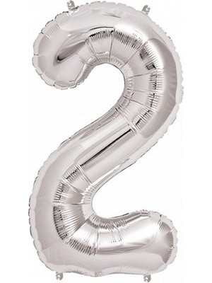 Ez Jet Ezjet  Rakam Folyo Balon 2 Rakamı Büyük Boy Balon Gümüş/gri 100CM