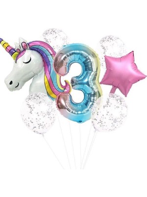 Ez Jet Ezjet  Unicorn Folyo Balon Doğum Günü Seti 3 Yaş