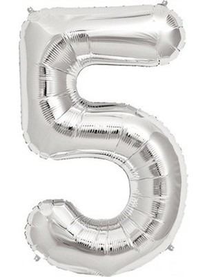 Ez Jet Ezjet  Rakam Folyo Balon 5 Rakamı Büyük Boy Balon Gümüş/gri 100CM