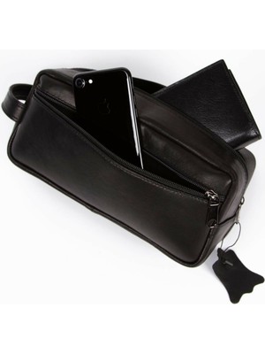 Avca Erkek Siyah Hakiki Deri Geniş Bölmeli El Çanta