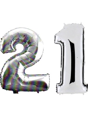 Pembecin  21 Yaş Sayı Folyo Balon Gümüş 90 cm