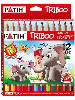 Fatih Jumbo Kuruboya Kalemtraş 12 Renk  Fatih Triboo Jumbo Kuru Boya 12 Renk Karton Kutu Kalemtraş
