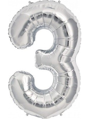Ez Jet Ezjet  Balon 3 Rakamı Gümüş 100 cm Folyo Balon