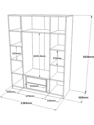 Robin Home Montana 4 Kapaklı Çekmeceli Aynalı Gardırop Gardrop Elbise Dolabı Mo2-W