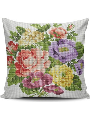 Alkan Homes Kırlent Dünyası Dijital Baskılı Kaneviçe Işli Gül Desenli Kırlent Kılıfı