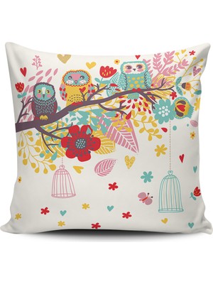 Alkan Homes Kırlent Dünyası Sevimli Baykuşlar Dijital Baskılı Kırlent Kılıfı