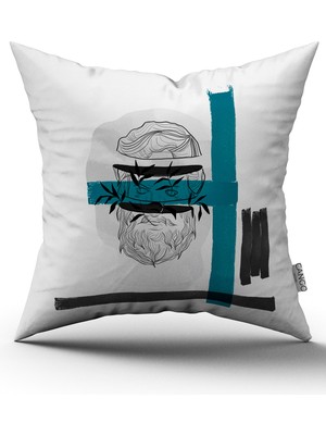 Cango Home Beyaz Siyah Modern Heykel Figürlü Dijital Baskılı Kırlent Kılıfı