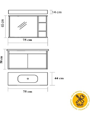 Ertekpa Galata Banyo Dolabı Takımı  75 cm Beyaz