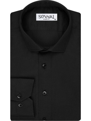 Süvari Armür Desenli Slim Fit Beyaz Erkek Gömlek