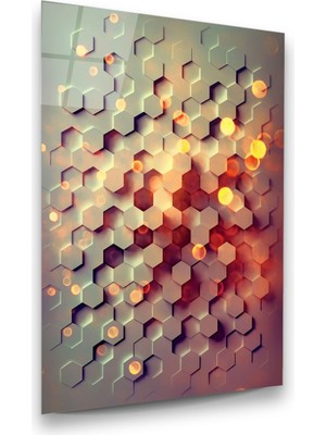 Glass Art Soyut Altıgen Dikey Cam Tablo