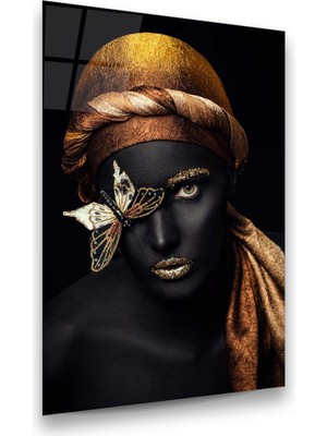 Glass Art Siyahi Kadın Dikey Cam Tablo