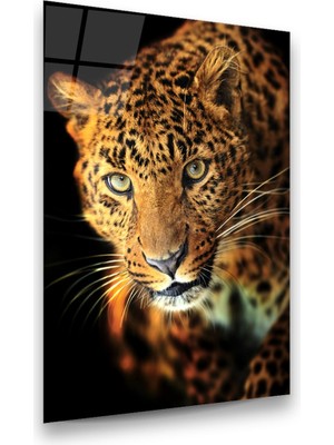 Glass Art Leopar Dikey Cam Tablo