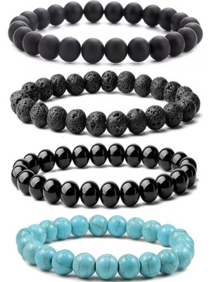 Kusakli Turkuaz Lav Parlak Mat Oniks Doğaltaş 4'lü Bilek Set