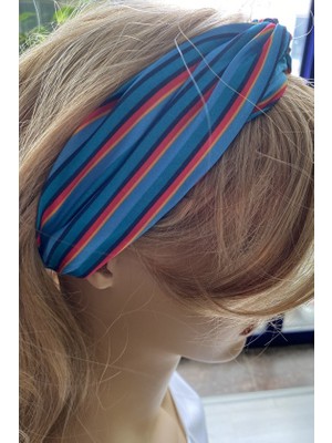 Artikel Mavi Renkli Çizgili Düğüm Saç Bandı, Saç Aksesuarı, Saç Tokası