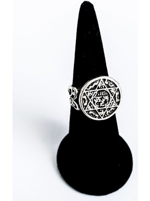 Antique Dolunay Antik Gümüş Kaplama El Yapımı Davut Yıldızı Süleyman Mührü Ayarlanabilir Yüzük