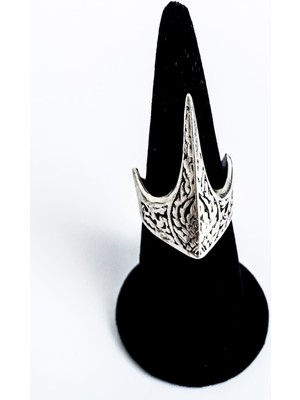 Antique Dolunay Antik Gümüş Kaplama El Yapımı Ayarlanabilir Özel Tasarım Ertuğrul Okçu Zihgir Yüzüğü