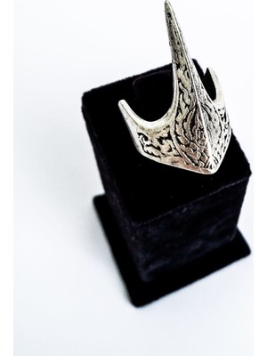 Antique Dolunay Antik Gümüş Kaplama El Yapımı Ayarlanabilir Özel Tasarım Ertuğrul Okçu Zihgir Yüzüğü