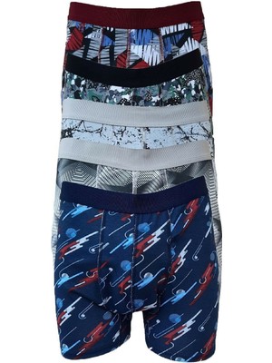Tutku 6 Adet Karışık Renk Likralı Desenli Boxer