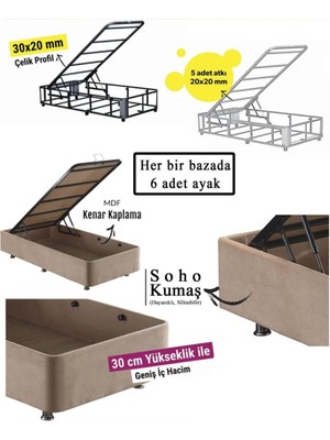 Niron Ela Baza 90 x 200 cm Tek Kişilik Sandıklı Sütlü Kahve Kumaş Baza Silinebilir Soho Kumaş