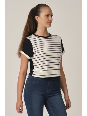 Alexander Gardi Çizgili Crop T-Shirt (B21-32600)