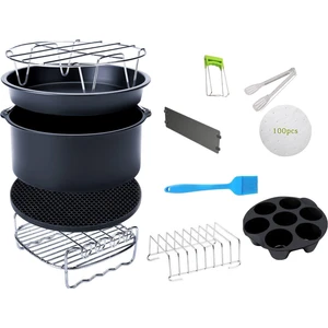Strade Store 12 Parça Yui / Xiaomi / Philips / Kumtel Uyumlu Air Fryer Pişirme Aksesuarları Takımı - Siyah (Yurt Dışından)