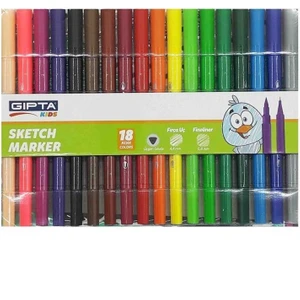 Sketch Marker 18 Renk Fırça Uç + Fineliner Pvc Çanta