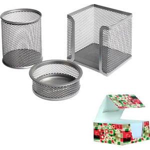Sert Kırtasiye Metal Perfore Kalemlik Set 3'lü + Küp Not Kağıdı Gri