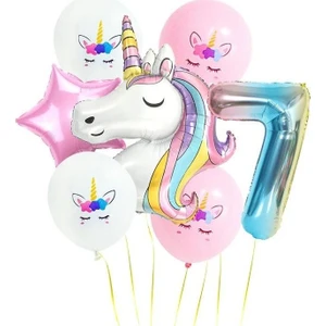Gökkuşağı Rakam Unicorn Folyo Balon Seti 7 Yaş