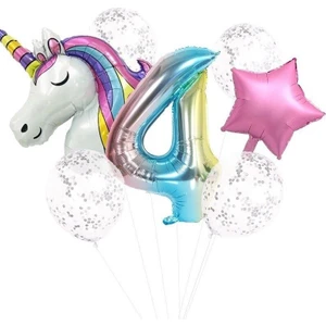 Unicorn Folyo Balon Doğum Günü Seti 4 Yaş
