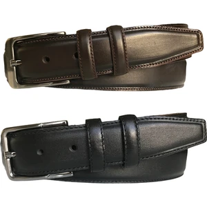 Deri 2'li Set, Dikişli Klasik Kumaş Pantolon Kemeri; Siyah, Kahverengi 3,5 cm