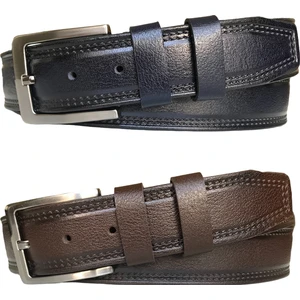 Goderi Deri 2'li Set, Desenli Kemer; Kahverengi, Lacivert 4 cm