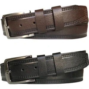 Deri 2'li Set, Desenli Kemer; Siyah, Kahverengi 4 cm