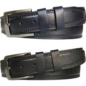 Deri 2'li Set, Desenli Kemer; Siyah, Lacivert 4 cm