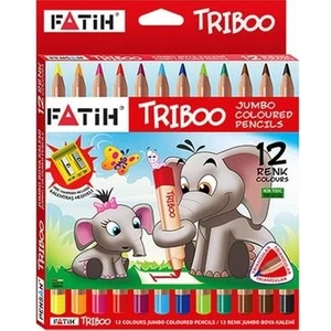 Jumbo Kuruboya Kalemtraş 12 Renk  Fatih Triboo Jumbo Kuru Boya 12 Renk Karton Kutu Kalemtraş
