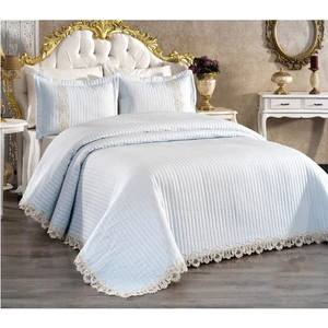 Evlen Home Collection Kapitone Mihrimah Dantelli 3 Parça Yatak Örtüsü Çift Kişilik