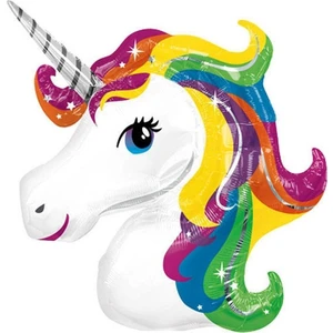 King Shark Kingshark  Renkli Unicorn Folyo Balon Büyük Boy Helyum Uyumlu 92X126 cm