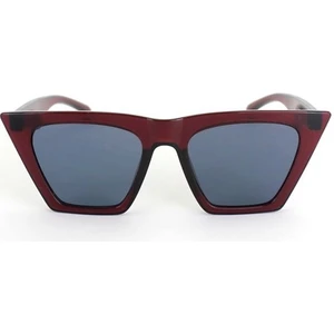 Cat Eye Dörtgen Güneş Gözlüğü (Şeffaf Bordo - Siyah)