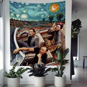 The Lucid Lab Frida Kahlo, Van Gogh, Salvador Dali Eğlenceli Yıldızlı Gece Duvar Örtüsü
