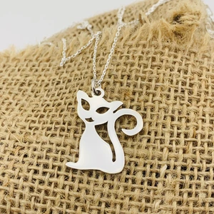 Butik Gümüş Gümüş Kedi Figürlü Kolye