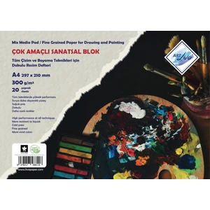 Art Liva  A4 Dokulu Sulu Teknik Sanatsal Resim Defteri 300 Gram 20 Yaprak