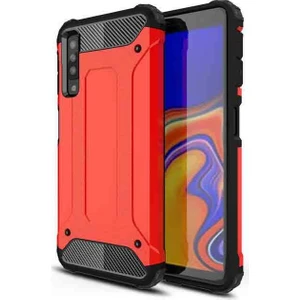 noktaks - Samsung Galaxy A7 2018 - Kılıf Çift Katman Zırh Tank Crash Military Kapak - Kırmızı - T6266