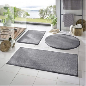 Post Peluş Banyo Paspas Takımı 3'lü Jel Kaymaz Taban Klozet Takımı Gri